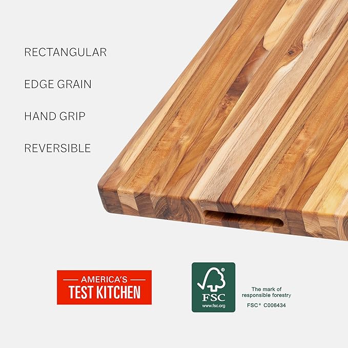 Teakhaus Cutting Board - Extra Large (XL) Wood Cutting Board with Grip Handles - Holiday Gift Ideas for Men and Women - Gift-Ready, Reversible, Edge Grain Wood, Knife Friendly - FSC Certified