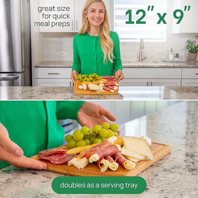 Small Bamboo Cutting Board ??12 Inch Wood Cutting Boards for Kitchen with Glue-Free Surface??& Juice Groove ??Non-Toxic, FSC-Certified, Durable Wooden Chopping Board