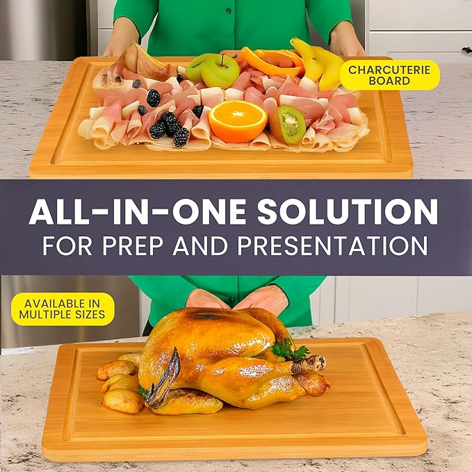 20 Inch Bamboo Wood Cutting Board Featuring Super-Sized Glue-Free Surface????Heavy Duty Butcher Block for Safe Meal Prep, Chopping & Carving with Lifetime Replacements - Rectangle