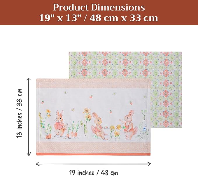 Maison d' Hermine Placemats Set of 2 100% Cotton Washable Cloth Place Mats, Reusable Table Mats for Kitchen Dining Decoration, Party, Wedding, Restaurant Spring/Summer (Bunny Party, 13" x 19")