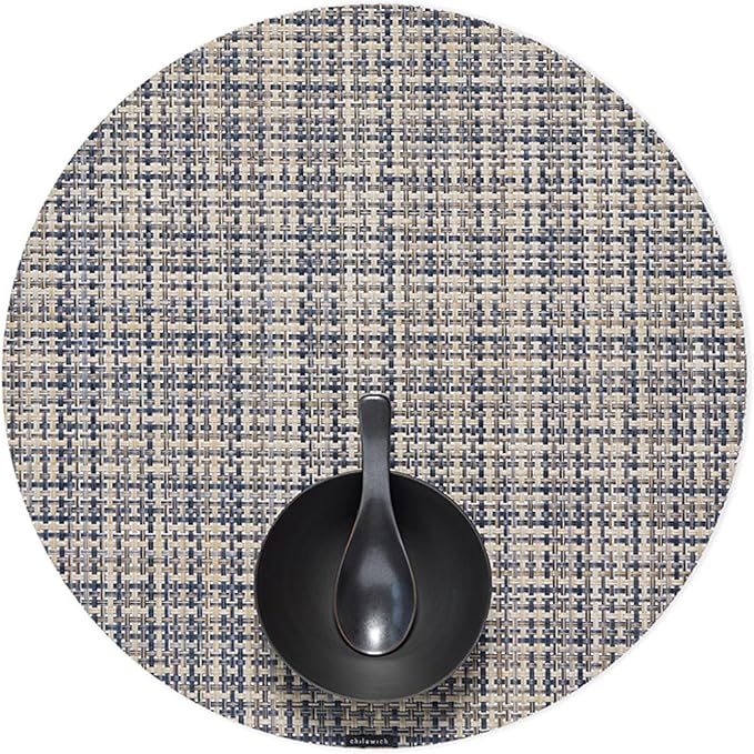 Chilewich Basketweave Placemats in Coast - Set of 4 - Easy Care Woven Tabletop Textiles - Indoor/Outdoor - 15" Round