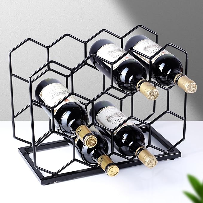 Countertop Wine Rack - 14 Bottle Freestanding Modern Gold Metal Small Wine Rack - Tabletop Wine Holder Stand for Cabinet, Pantry, Wine Bottle Storage