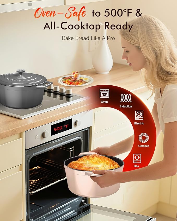 Nuwave 6QT Healthy Enameled Cast Iron Dutch Oven Pot with Lid, Heavy Duty 7-Layer Enamel, Enhanced Rust Protection, Dual Handles, Oven Safe to 500째F for Sourdough Bread Baking, Braise, Stew, Roast