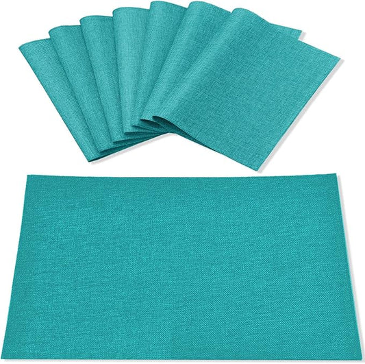 Rinpon Cloth Placemats Set of 8, Linen Type Fabric Placemats Machine Washable Heat Resistant Placemats Wrinkle Free Thick Polyester Kitchen Place Mats for Dining Table (Teal Blue)