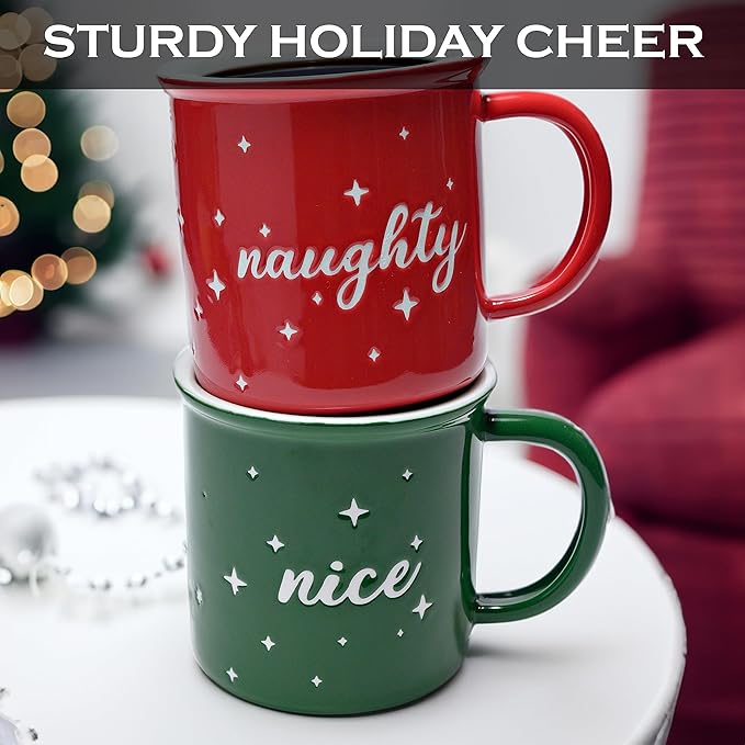 MAINEVENT Naughty Nice Christmas Mugs Coffee Set 11 Ounce, Christmas Cups Couple Gift