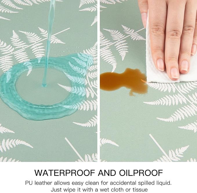 QIYI Placemats Set of 6, 12x18 Inch Faux Leather Place Mats for Kitchen Dinning, Heat Resistant Anti Slip Green White Table Mats, Waterproof Wipeable Washable Placemat Party Table D챕cor, Fern Leaves