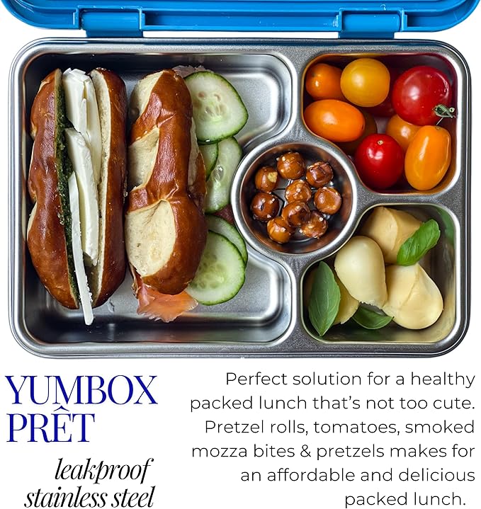 Yumbox Pr챗t Stainless Steel Bento Box ??Leakproof, Reusable Lunch Container for Kids & Adults ??Sandwich & Snack Friendly, BPA-Free, Durable Food Box (Normandy Blue)