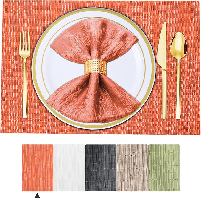 BETEAM Placemats Set of 12, Woven Vinyl Placemat for Dining Table Washable Wipeable Kitchen Place Mats Durable Indoor Outdoor Table Mats
