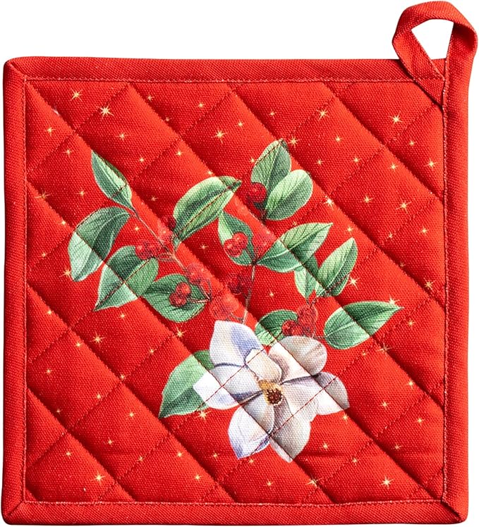 Maison d' Hermine Pot Holders 100% Cotton Heat Resistant Potholders 8" x 8" Hot Pads with Loop for Thanksgiving Christmas Decorations BBQ Cooking Baking Handling Hot Pans (Pack of 1, Noel)
