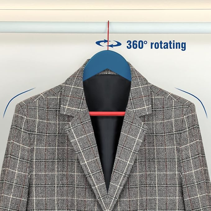 TOPIA HANGER Premium Wooden Hangers with Non-Slip Pant Bar, 360째Swivel Hook and Shoulder Notches, 16 Pack Solid Wood Clothes Hangers for Suit, Coat, Jacket, Camisole(Blue/Red)-CT35BR2