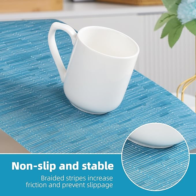 Blue Placemats Set of 6 Washable Place Mats PVC Vinyl Woven Table Mats for Dining Table Durable Heat Resistant Non-Slip Size 12 x 17 Inch