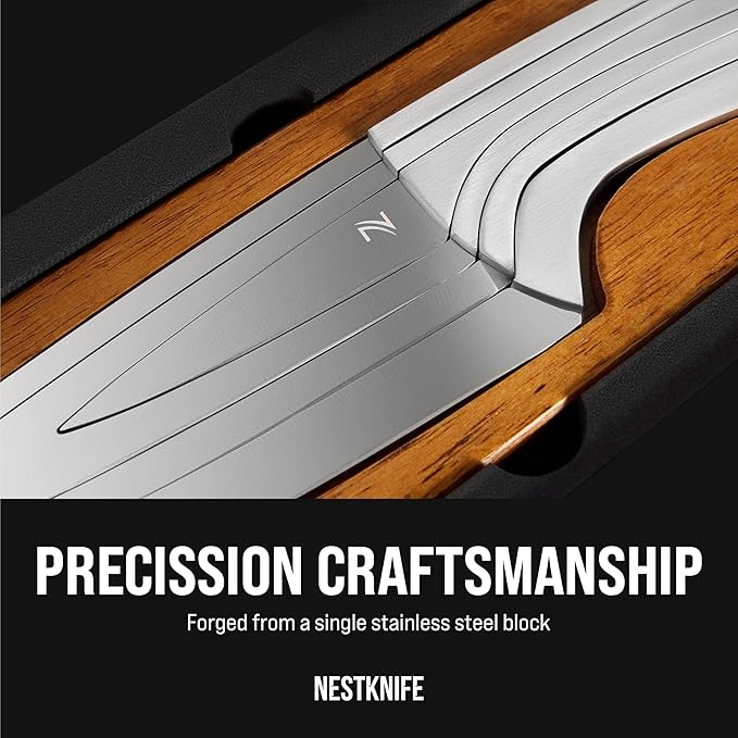 Kitchen Knife Set Stainless Steel, Chef Knife Set of 4 Pieces, Space Saving Ergonomic Design of Chef's Knives, Modern Stainless Steel Knives, Aesthetic Kitchen Essential, NestKnife Patented Technology