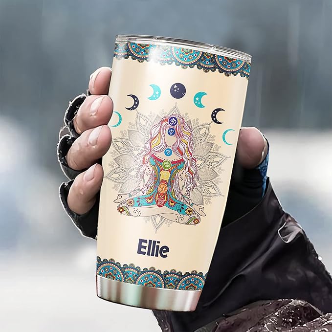 WAZONE Personalized Yoga Hippie Tumbler Cup With Lid Im Not Sugar Spice Customized Name 20oz 30oz Insulated Stainless Steel Travel Mug Mothers Day Birthday Christmas Gifts For Women Girls