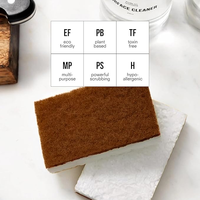 Public Goods Scrubber Sponge | Cleaning & Scrubbing Sponges for Dishes & Kitchen Sink | Natural, Plant-Based Sponges | Pack of 12