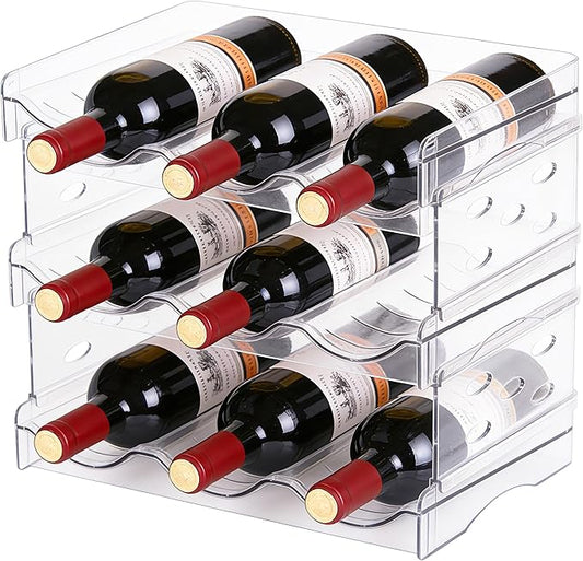 Stackable Wine Rack,Wine Bottle Holder for Inside Cabinet,for Pantry,Refrigerator,Countertop Organization-3 Tiers for 9 Bottles
