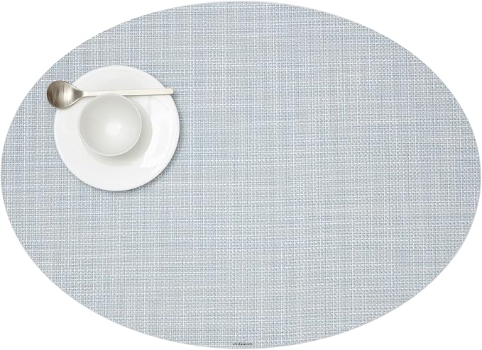 Chilewich Mini Basketweave Placemats in Sky - Set of 4 - Easy Care Woven Tabletop Textiles - Indoor/Outdoor - 19.25" x 14" Oval