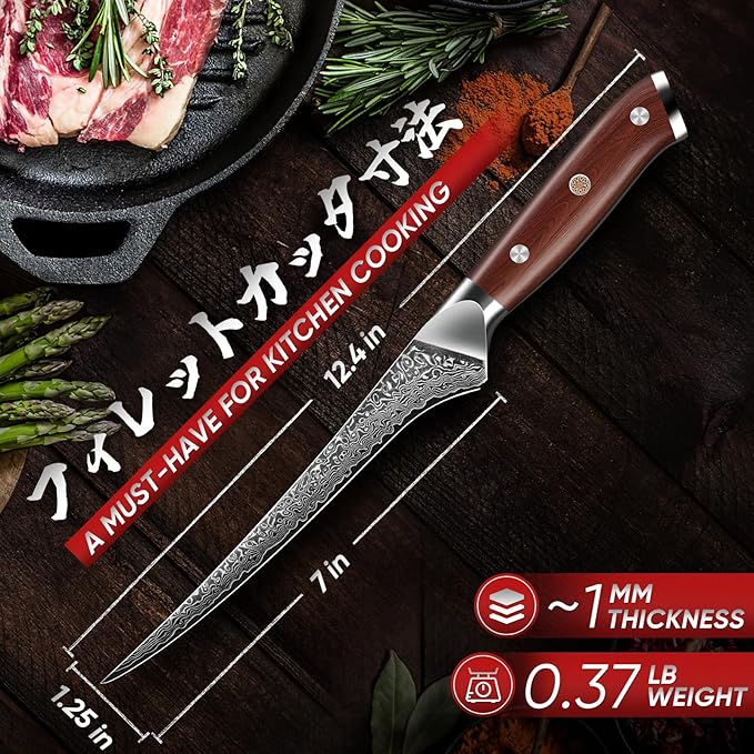Purple Dragon Fillet Knife 7 Inch, Japanese Boning Meat Cutting Knives Razor-Sharp Meat Trimming Deboning ??Professional Filet Fish Knife with Ergonomic Handle Christmas Gift for Men and Women