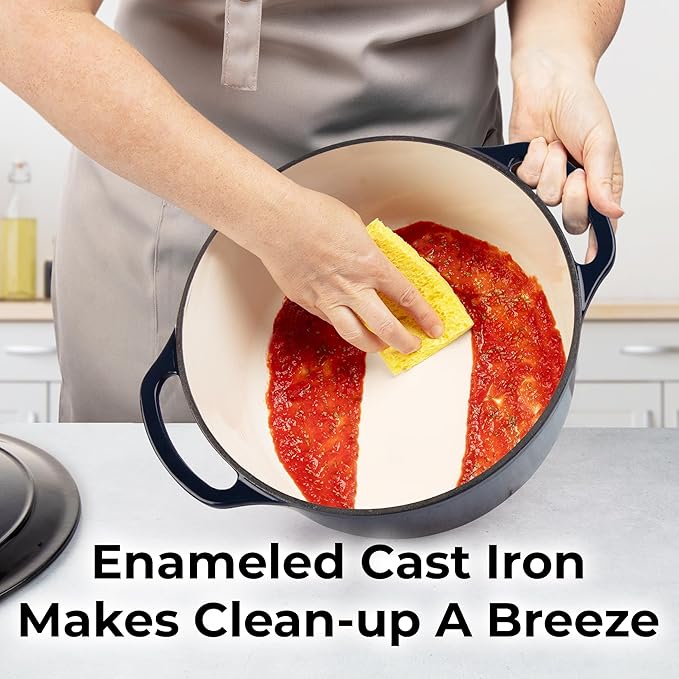 Zulay Kitchen 6 Quart Enameled Cast Iron Dutch Oven Pot with Lid ??Premium Durability & Oven Safe up to 500째F ??Heavy Duty Cookware Perfect for Bread Baking, Stews, Braising & Roasting - Lapis Lazuli