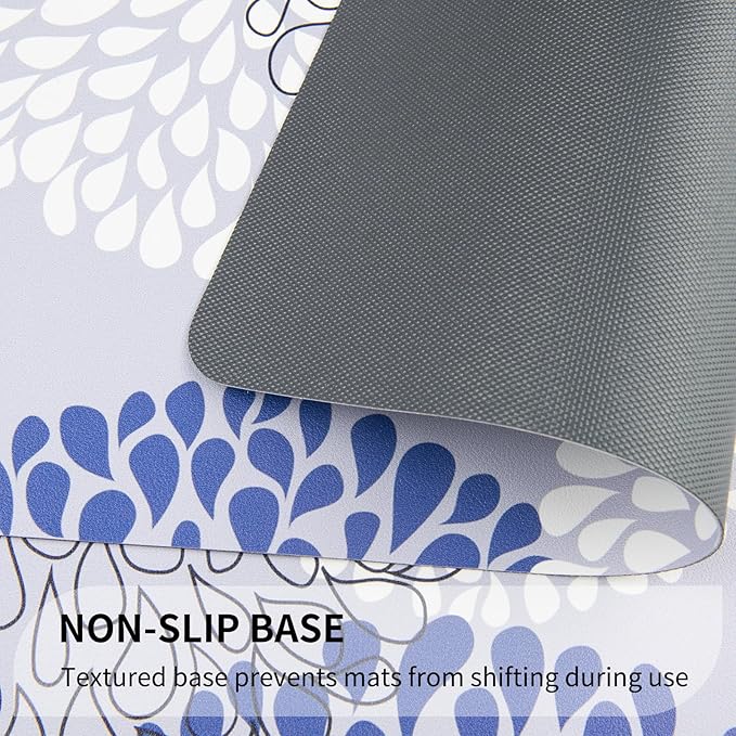 QIYI Placemats Set of 4, 12x18 Inch Faux Leather Place Mats for Kitchen Dinning, Heat Resistant Anti Slip Flower Table Mats, Waterproof Wipeable Washable Placemat Party Table D챕cor, Blue Floral Burst