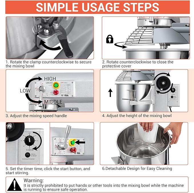 15Qt Commercial Food Mixer with Timing Function, Commercial mixer 3-Speed Adjustable Heavy Duty, Electric Stand Food Mixer with Stainless Steel Bowl for Bakery Pizzeria (Upgraded)