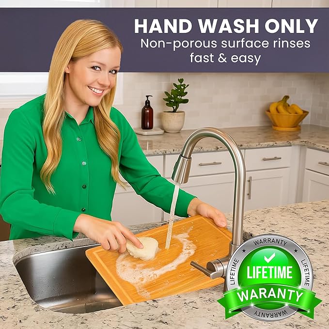 Glue-Free Surface??Extra Large Bamboo Cutting Board Set ??For Chopping Vegetables, Carving Meat, Slicing Bread, and Serving Cheese & Charcuterie for Safer Family Meal Prep ??For Health Conscious Chefs
