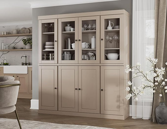 Palace Imports 100% Solid Wood Kitchen Pantry Storage - China Cabinet -Beige, 65" w x 71.5" h x 15.5" d, Adjustable Shelves, Renewable Eco-Friendly Wood, Made in Brazil