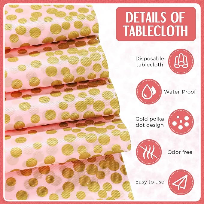 Tudomro 16 Pieces Pink and Gold Disposable Plastic Tablecloths and Satin Table Runner Set 54x108 Inch Tablecloth 12x108 Inch Table Runners for New Year Wedding Birthday Baby Shower Graduation