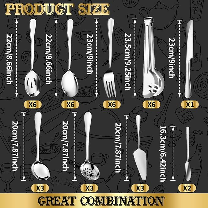 36-Piece Stainless Steel Serving Utensil Set ??Complete Buffet Essentials with Spoons, Forks, Tongs, Ladle & More. Perfect for Wedding, Holiday, Catering, and Family Gatherings(Silver)