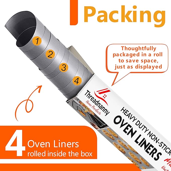 Oven Liners for Bottom of Oven, Silver 17" X 25" - Premium Large Thick Mats, Heavy Duty Liner for Bottom of Electric Range, Gas Range, Microwave, Etc. - Non Stick Teflon Mats (4-pack)