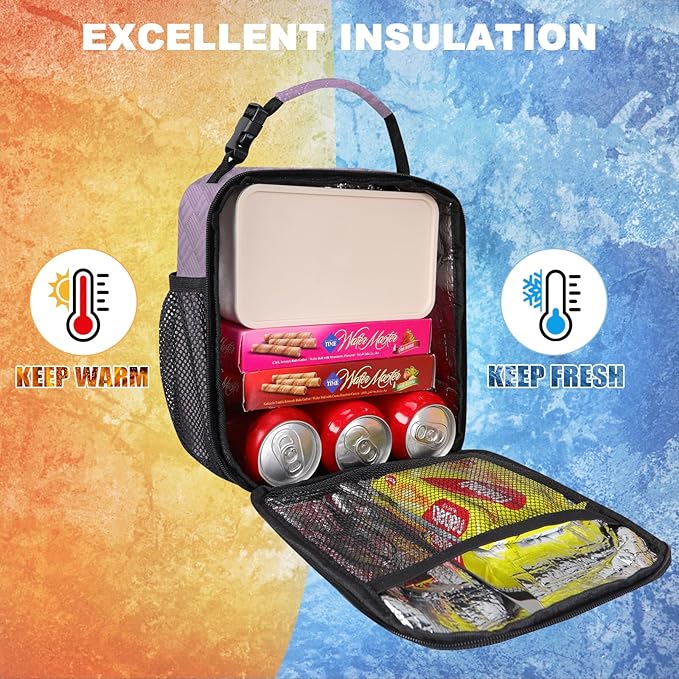esouler Lunch Box for Men Women Adults Small Insulated lunch Tote Bag for Work Picnic Beach- Freezable Cooler Bag portable Lunch box (Purple)