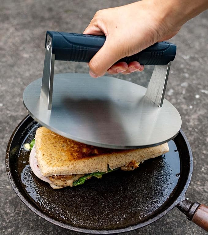 Stainless Steel Burger Smasher 3.25 LB ??8 Inch Steak Weight for Smash Burgers, Bacon, Sandwiches | Dishwasher Safe, Preheatable Protein Press with Silicone Handle | Commercial BBQ Tool