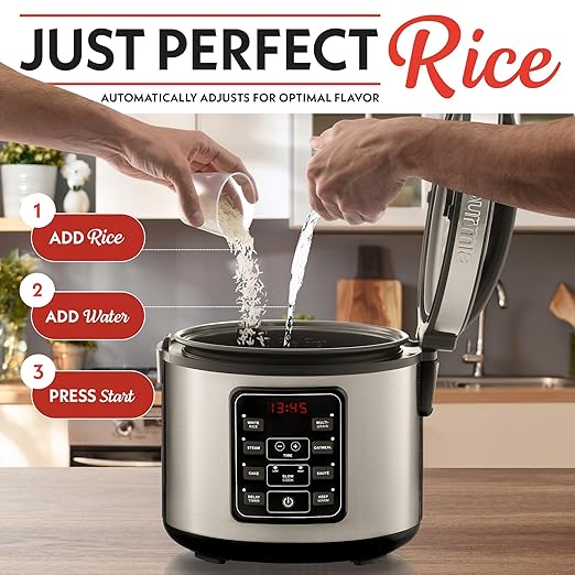 Gourmia Rice Cooker ??5 Qt Capacity, 20 Cup Cooked, 10 Cup Uncooked, Digital Controls, 6 Cooking Presets, Grain Cooker & Steamer, Nonstick Pot, Steam Tray, Delay Timer, Keep Warm, Stainless Steel