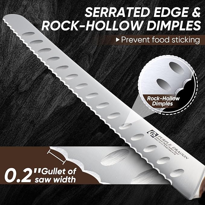 Purple Dragon Bread Knife for Homemade Bread, Serrated Knife - German High Carbon Steel Slicing for Sourdough - Cake and Fruits - Anniversary Idea Gift - Rounded Christmas Gift for Men and Women