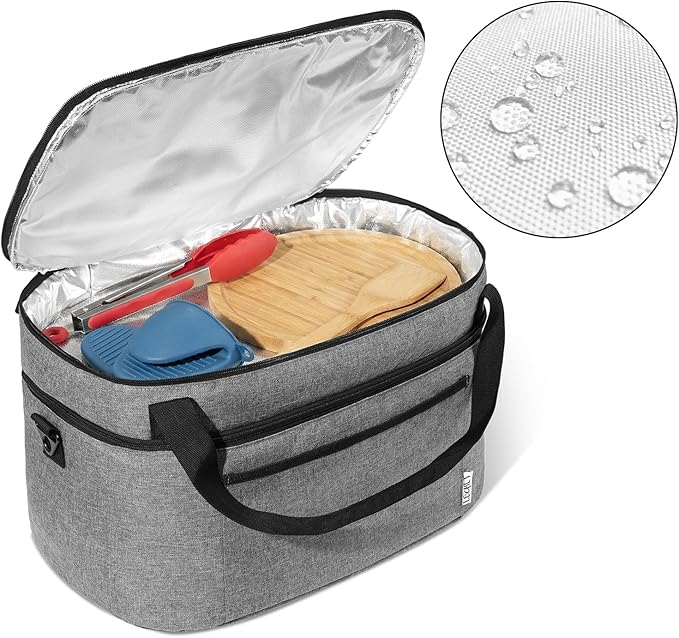 Slow Cooker Bag for Crock-Pot 6-8 Quart, Insulated Carrier with Easy-clean Lining, Double Layer Case with Top Zip Compartment and Front Accessory Pocket (Bag Only)