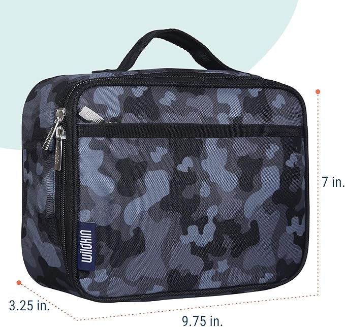 Wildkin Kids Insulated Lunch Box ??Durable and Reusable for School & Travel - Black Camo