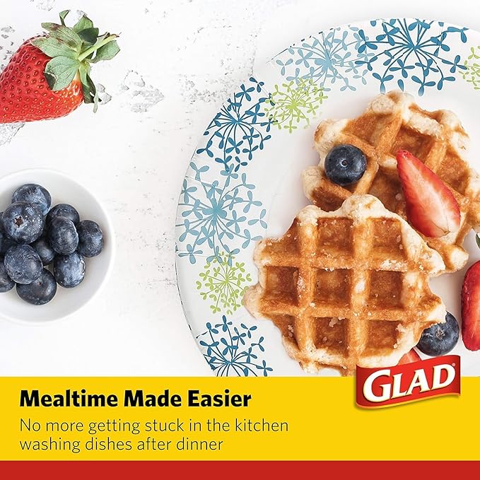 Glad Round Disposable Paper Plates, Blue Hydrangea Pattern - Strong, Sturdy, Soak Proof, and Microwavable Decorative Plates for Dinner and Everyday Use, 10 Inch, 50 Count - 2 Pack