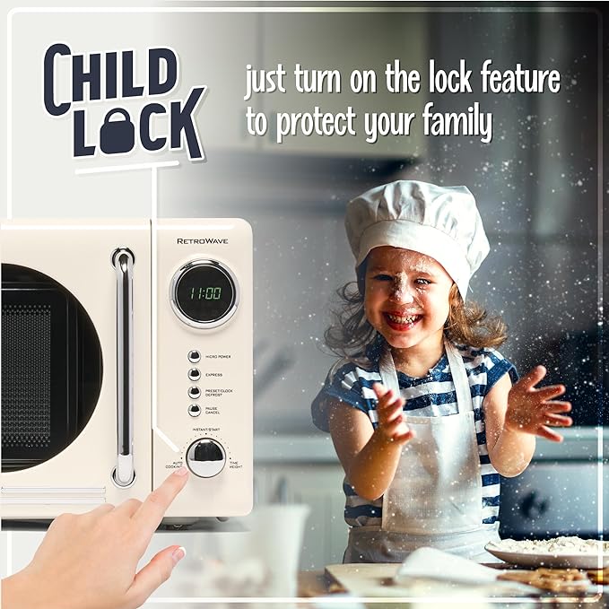 Nostalgia Retro Compact Countertop Microwave Oven - 0.7 Cu. Ft. - 700-Watts with LED Digital Display - Child Lock - Easy Clean Interior - Ivory