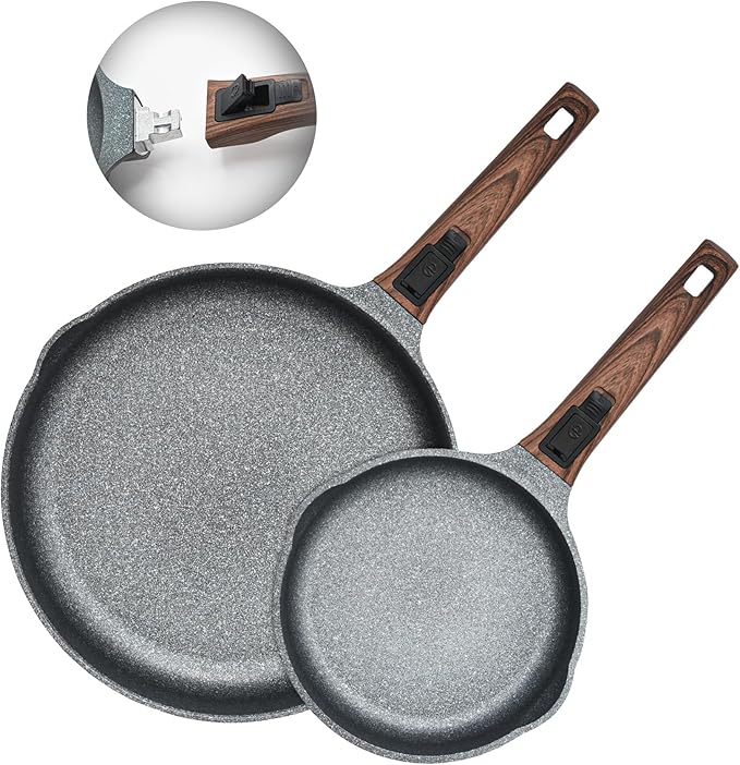 8 Inch and 12.5 Inch Smart Nonstick Frying Pan Set with Removable Handles,Cast Aluminum and Anti-Scratch Saut챕 Pans,Compatible with All Stovetops,Dishwasher and Oven Safe