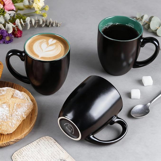 GBhome 16oz Coffee Mugs Set of 6, Large Ceramic Coffee Mugs for Man, Woman, Dad, Mom, Modern Coffee Mugs Set with handle for Tea/Latte/Cappuccino/Milk/Cocoa. Dishwasher&Microwave Safe,Green