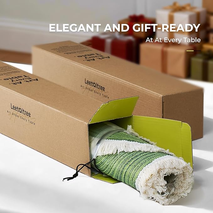 Leetaltree 15 Inch Boho Braided Christmas Placemats Set of 4 - Round Cotton Table Mats with Tassel Fringe Washable & Heat Resistant for Dining Table, Farmhouse Kitchen Decor(Green,Set of 4)