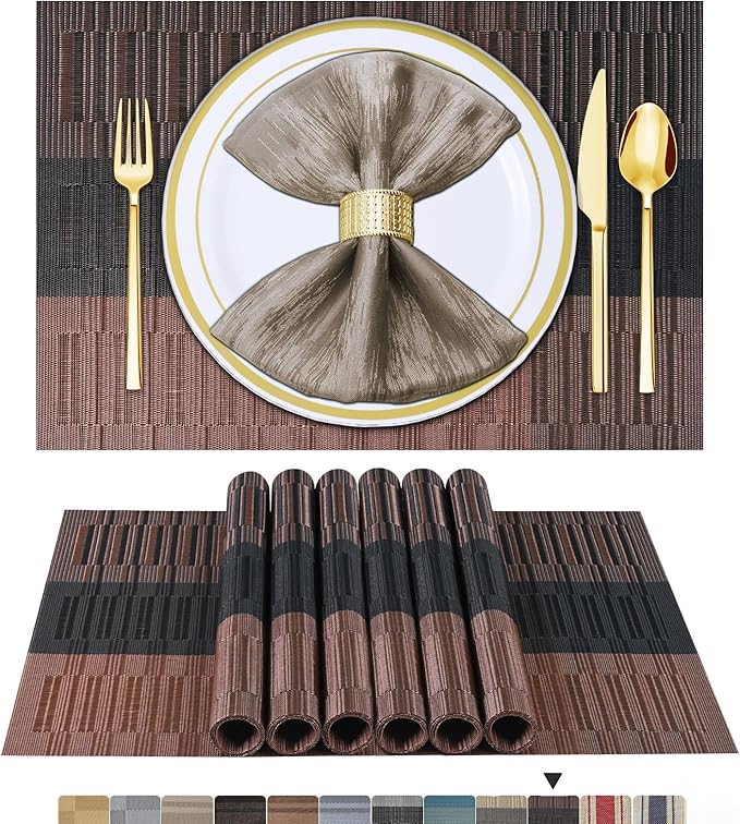 BETEAM Placemats Set of 12, Woven Vinyl Placemat for Dining Table Washable Wipeable Kitchen Place Mats Durable Indoor Outdoor Table Mats