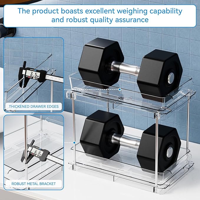 Yieach 2 Pack 2 Tier Pull Out Drawers for Medicine Cabinet Organizer,Bathroom Under Cabinet Storage,12.1??Deep Pantry and Medicine Shelf Organizer for Toiletry Product,Vitamin Bottle and Supplement