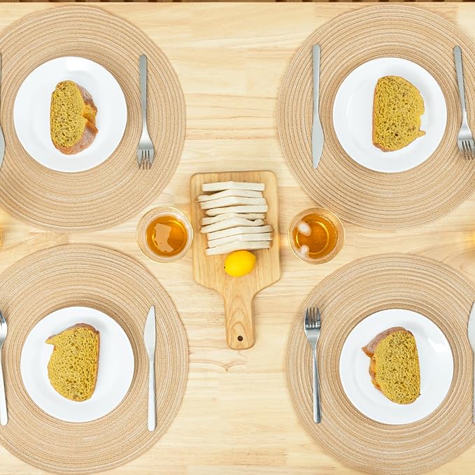 Winknowl Round Braided Placemats Set of 6 Washable Woven Heat Resistant Table Mats for Kitchen Dining Tables 15 inch Round Place Mats (Beige,6)