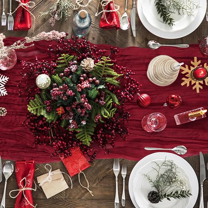 12 Pack Cheesecloth Table Runner, Runner Gauze Boho Wedding Decor Romantic Table Runner for Wedding Birthday Party(35" x 118") (Wine Red)