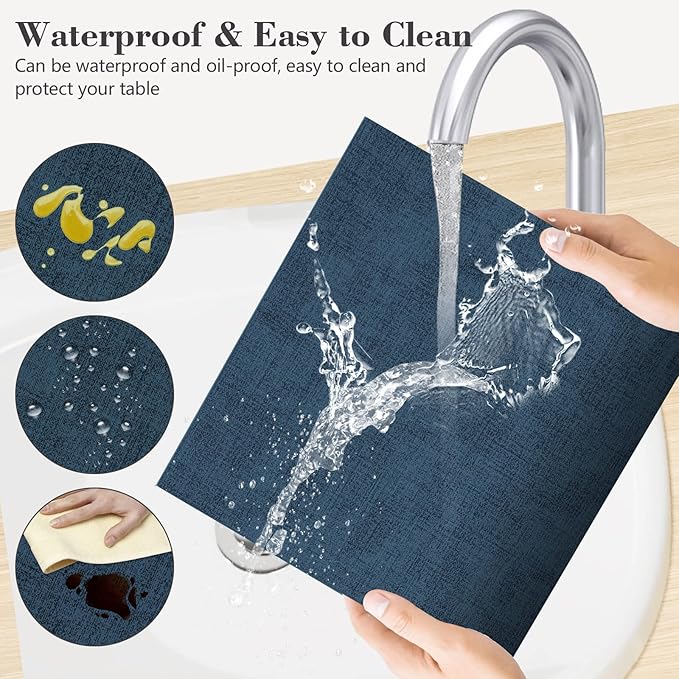 JUCCWARM Faux Leather Placemats Set of 6,Heat Resistant Placemats for Dining Table, Easy Clean Non-Slip Place Mats, Waterproof Stain Resistant Wipeable Washable PU Table Mats, (Navy Blue)
