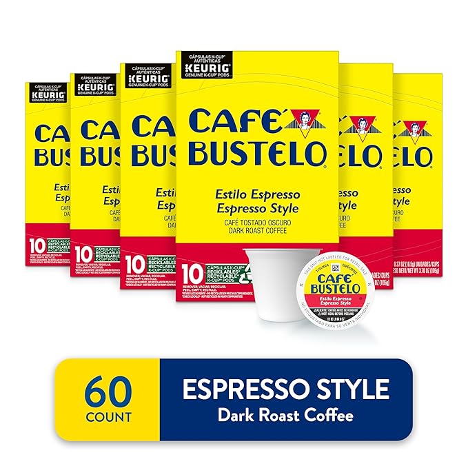Caf챕 Bustelo Espresso Style Dark Roast Coffee, Keurig K-Cup pods, 10 Count Box (Pack of 6)