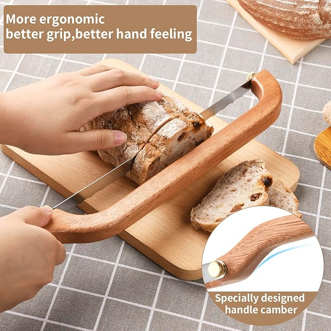Uprichya Bread Knife for Homemade Bread Sourdough, Wooden Bread Bow Knife for Sourdough, Bread Slicer for Homemade Bread, Bread Saw, Sourdough Bread Cutter, Sharp and Even Slicing