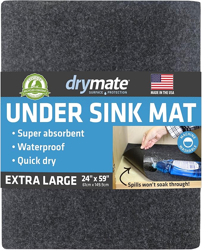 Drymate Premium XL Under Sink Mat, Waterproof Cabinet Protection Mats for Kitchen & Bathroom, Absorbent Shelf Liners, Slip-Resistant, Non-Adhesive, Machine Washable (USA Made)(24?쓝59??(Charcoal)