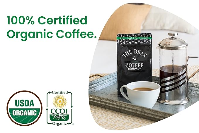 The Bean Organic Coffee Company Water Processed DECAF Peppermint Mocha, Medium Roast, Ground Coffee, 16-Ounce Bag, Caf챕 Molido Tostado Org찼nico descafeinado