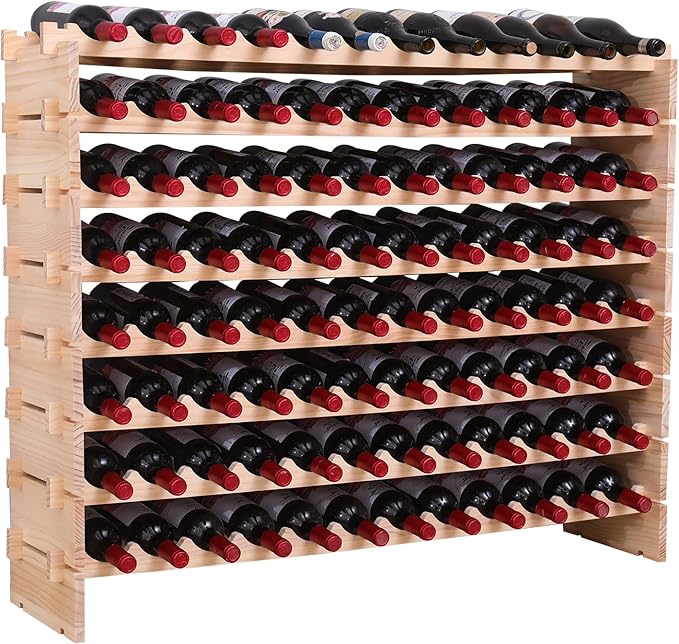 Wooden Stackable Storage Modular countertop Wine Rack cabinet-96bottle Freestanding for Floor Wine Display Stand Holder